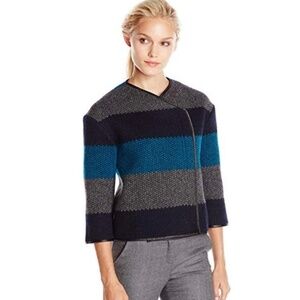 Bailey 44 Stripe Textured Wool Zip Boxy Blazer Jacket SZ S